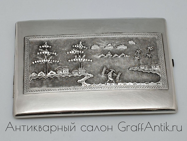 Серебряный Портсигар. Вьетнам. Позолота. Серебро 875 пробы