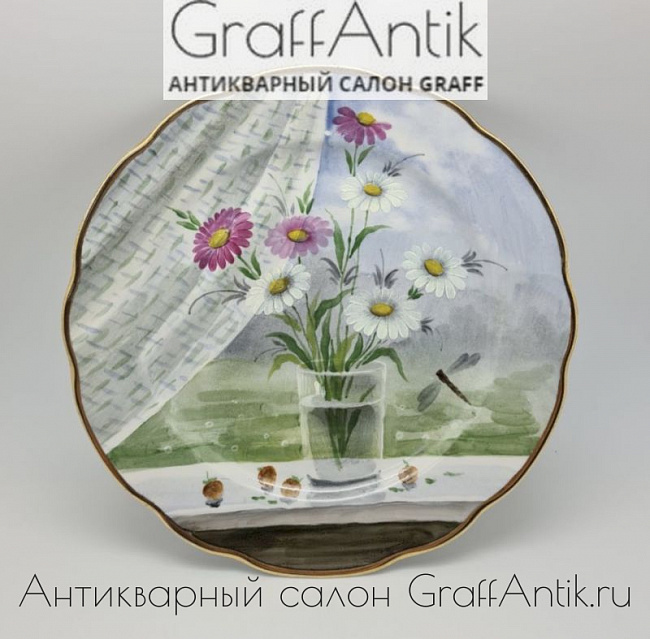 Настенная авторская тарелка "Цветы", Дулево