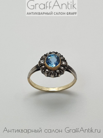 Старинное кольцо с аквамарином и бриллиантами