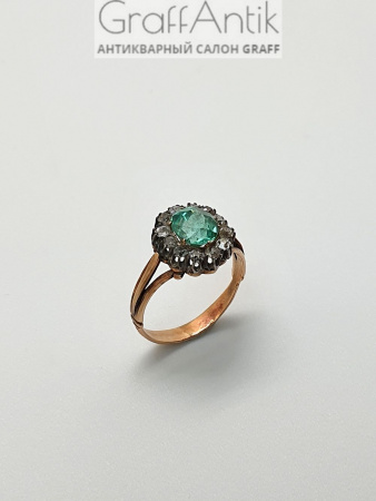 Старинное кольцо с турмалином и бриллиантами