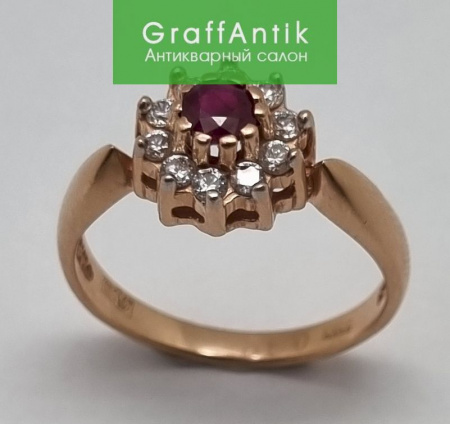 Золотое кольцо с рубином и бриллиантами 585