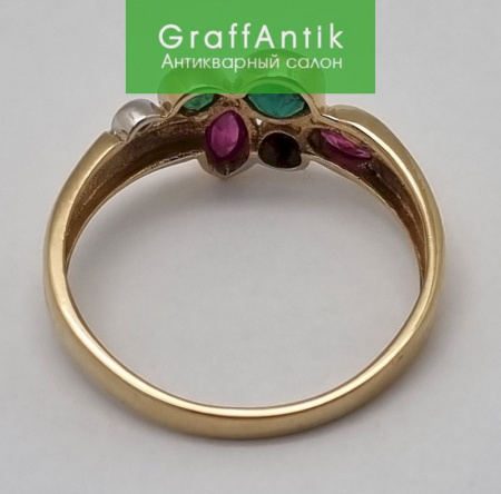 Золотое кольцо с бриллиантами,изумрудами и рубинами