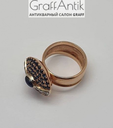 Золотое кольцо с сапфирами, рубинами и бриллиантами