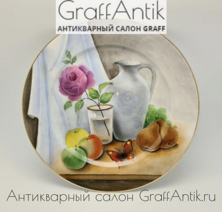 Купить Авторская настенная тарелка "Цветы и фрукты",Товарищество Кузнецовский Фарфор