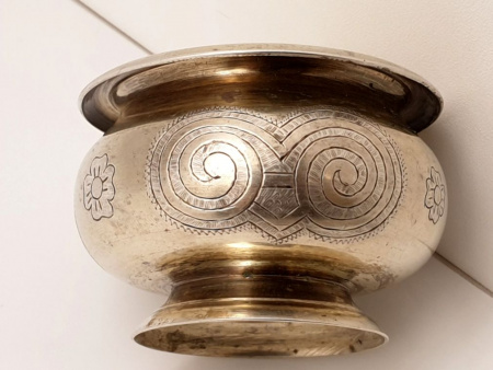 Старинная серебряная Солонка "Русский Стиль" 1859 г. Позолота. Серебро 84 проба. Большая