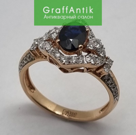Золотое кольцо 585 пробы с сапфиром и бриллиантами