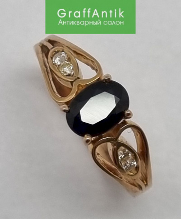Золотое кольцо с сапфиром и бриллиантами 585 пробы