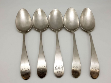 Серебряные " Столовые ложки " 1806 год, 5 шт. Серебро 84 пробы