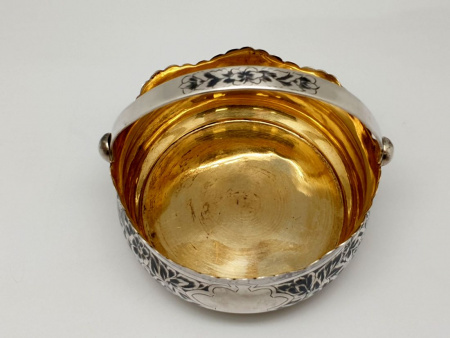 Старинная серебряная Сахарница "Жар Птица" Чернь. Позолота, Серебро 875 пробы