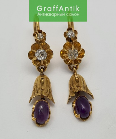 Антикварные золотые серьги с аметистами и бриллиантами
