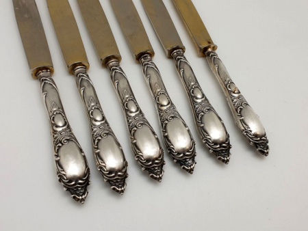 Старинные серебряные " Фруктовые Ножи " Серебро 84 пробы и 800 проба. Позолота
