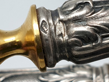 Антикварный серебряный набор " Ложка Вилка Нож Лопатка" Позолота. Серебро 84 пробы