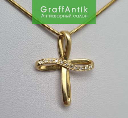 Золотой крест с бриллиантами на цепочке