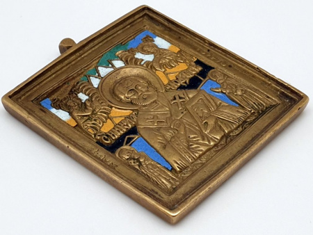 Икона "Святой Николай Чудотворец" бронза, Эмали