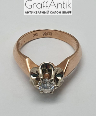 Золотое кольцо с бриллиантом 583 пробы