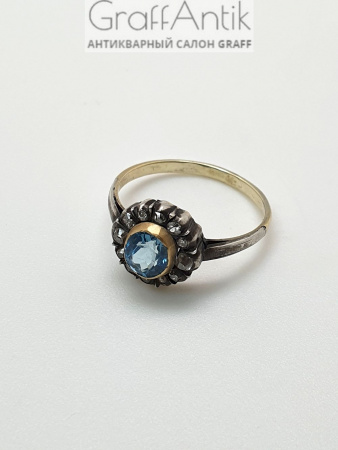 Старинное кольцо с аквамарином и бриллиантами