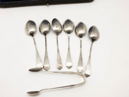Антикварный серебряный набор "Кофейные Ложки и Щипцы для сахара" Серебро Англия