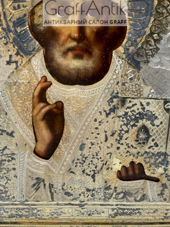 Антикварная икона "Святой Николай Чудотворец" 1888 год