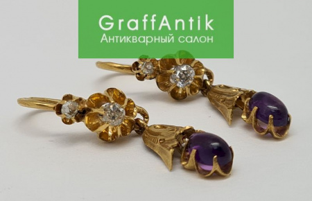 Антикварные золотые серьги с аметистами и бриллиантами