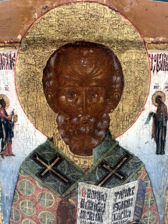 Антикварная икона Святитель Николай Чудотворец начало 19 века