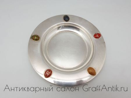 Серебряная тарелка глубокая "Пасхальные яйца" Царская Россия