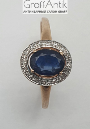 Золотое кольцо 585 с сапфиром и бриллиантами