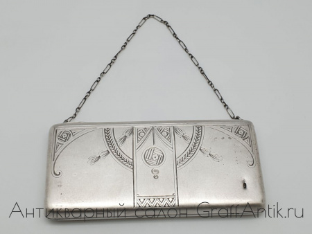 Антикварный серебряная "Театральная сумка, клатч" Серебро 84 пробы, штихель