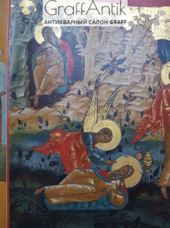 Антикварная икона "Огненное восхождение Ильи Пророка"