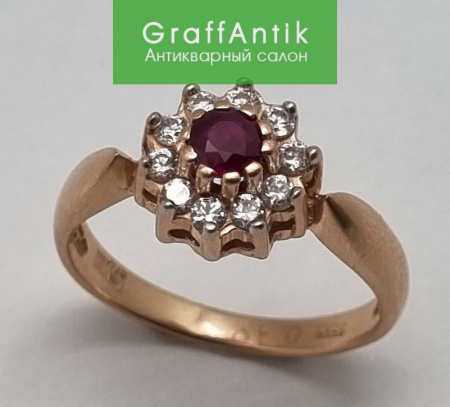 Золотое кольцо с рубином и бриллиантами 585