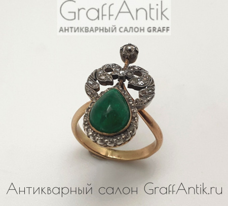 Антикварное кольцо с изумрудом и бриллиантами