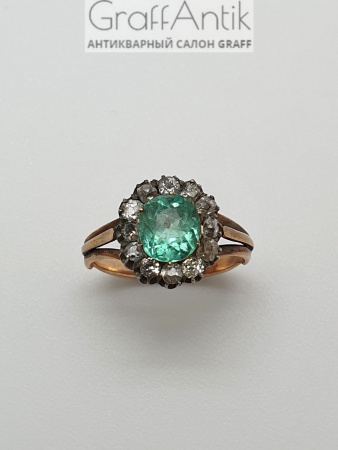 Старинное кольцо с турмалином и бриллиантами