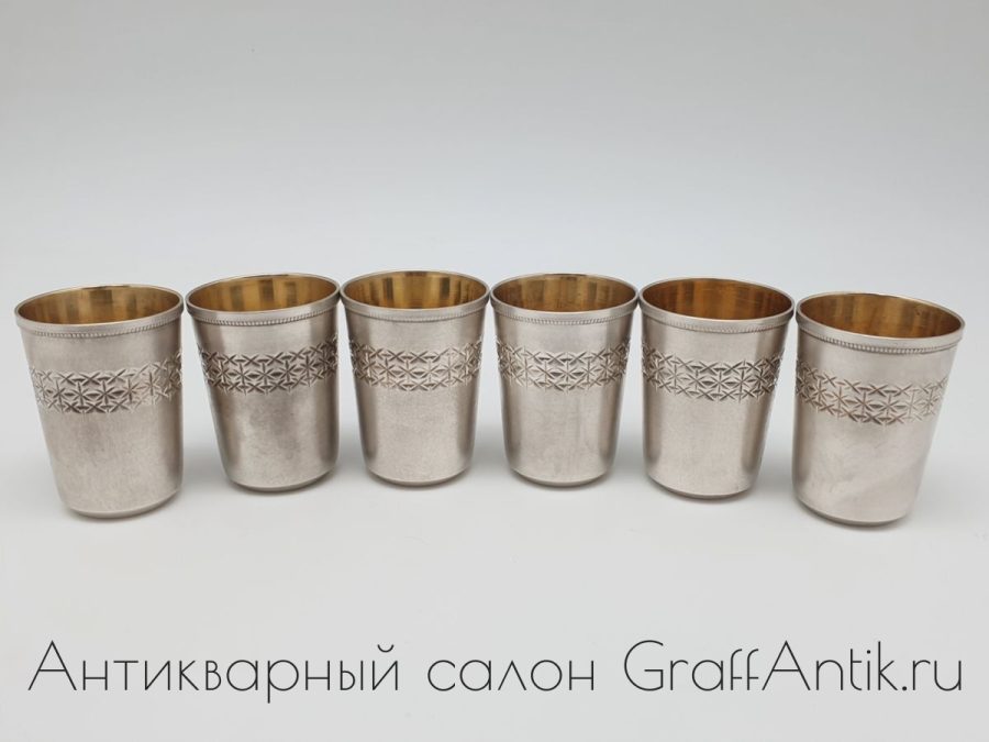 Подарочные серебряные стопки, 916 проба, позолота, штихель