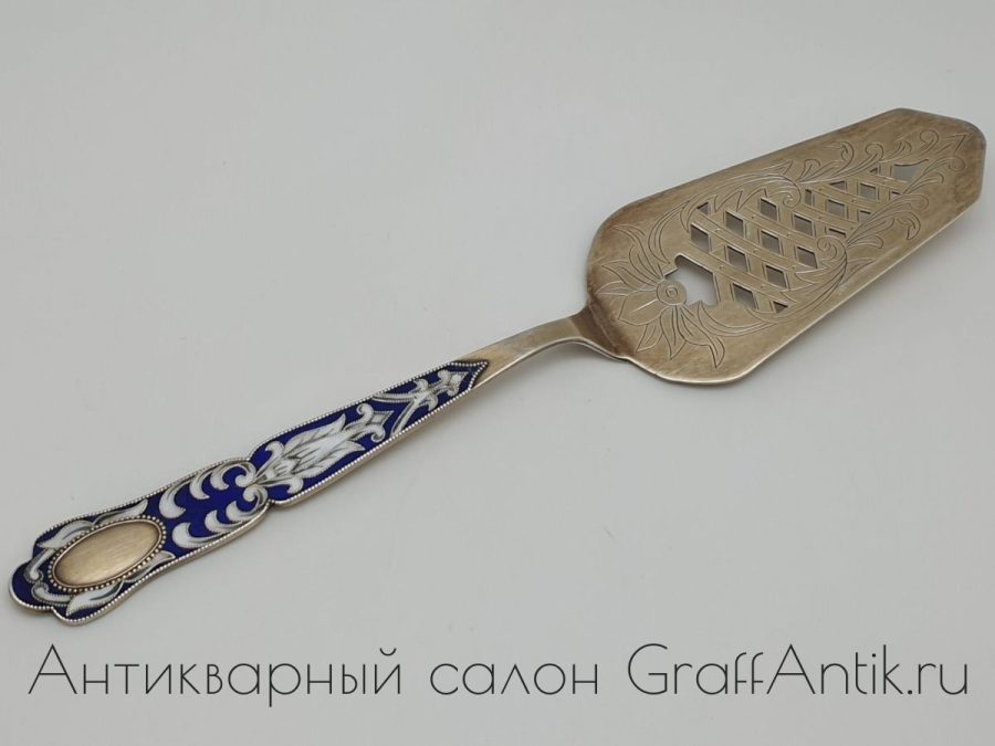 Серебряная лопатка для торта, позолота, эмаль, 875 проба