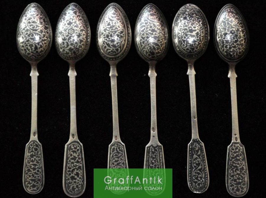 Серебряные ложки с чернью, Кубачи, 925 проба