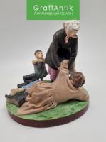 Скульптурная композиция "Из кабака. Крестьянка с ребёнком, поднимающая пьяного мужа"
