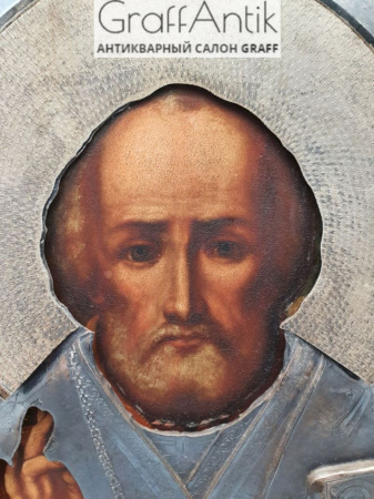 Антикварная икона Святитель Николай Чудотворец 1884 год