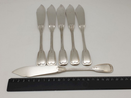 Старинные серебряные " Ножи для Рыбы " Европа, Серебро 800 проба